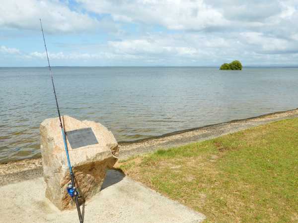 Charles Godwin memorial plaque on the edge of Deception Bay. Image courtesy of Moreton Bay Regional Council. Godwin Beach Historical Photo: Charles Godwin Plaque